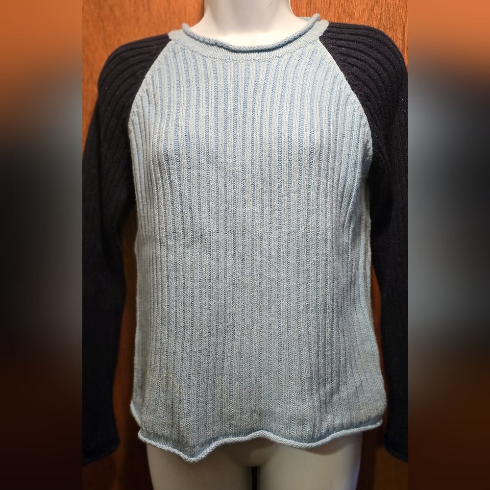 Great American Sweater Co. baby & navy blue jersey style cable knit sweater szL - Picture 2 of 5